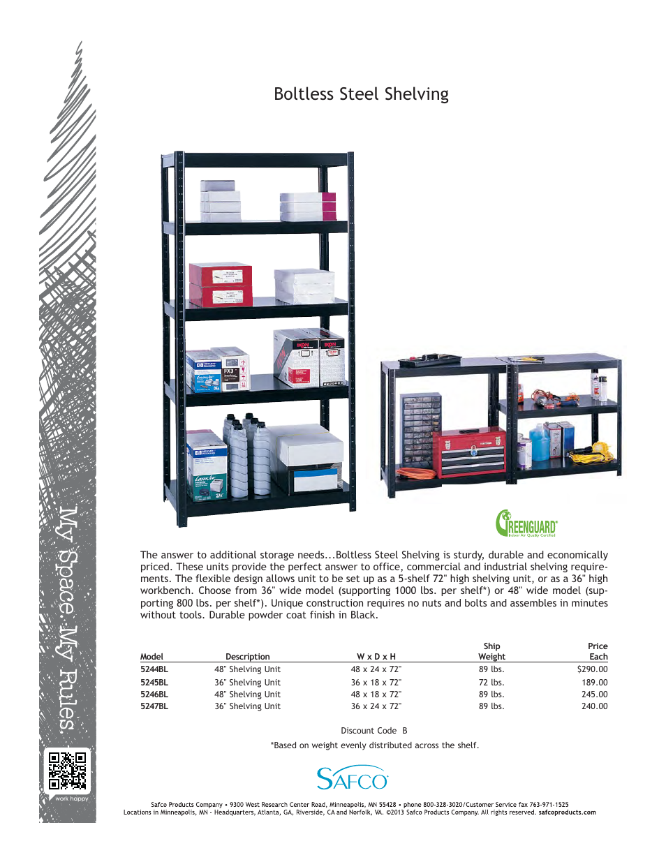 Safco 5247BL User Manual | 1 page