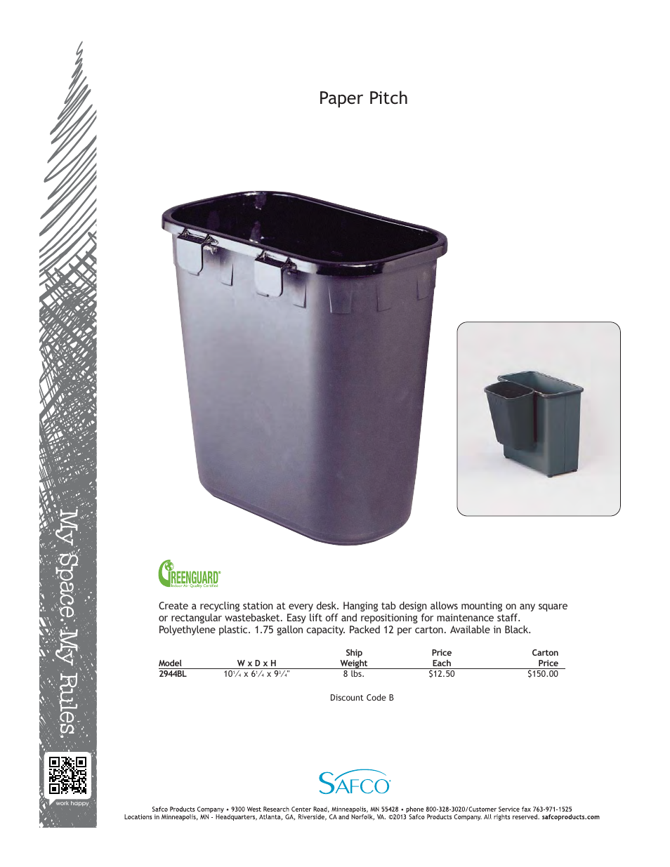 Safco 2944BL User Manual | 1 page