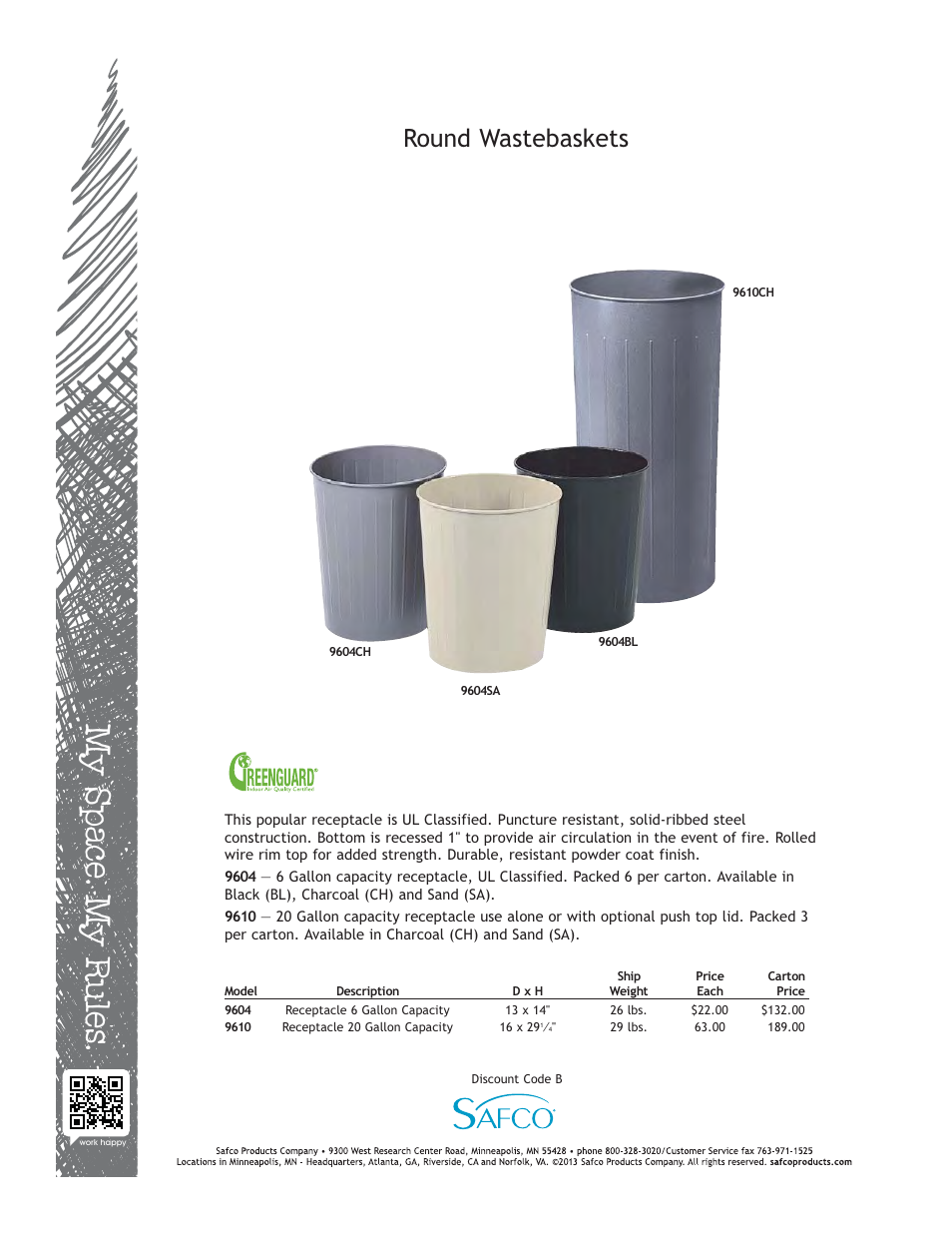 Safco 9610SA User Manual | 1 page