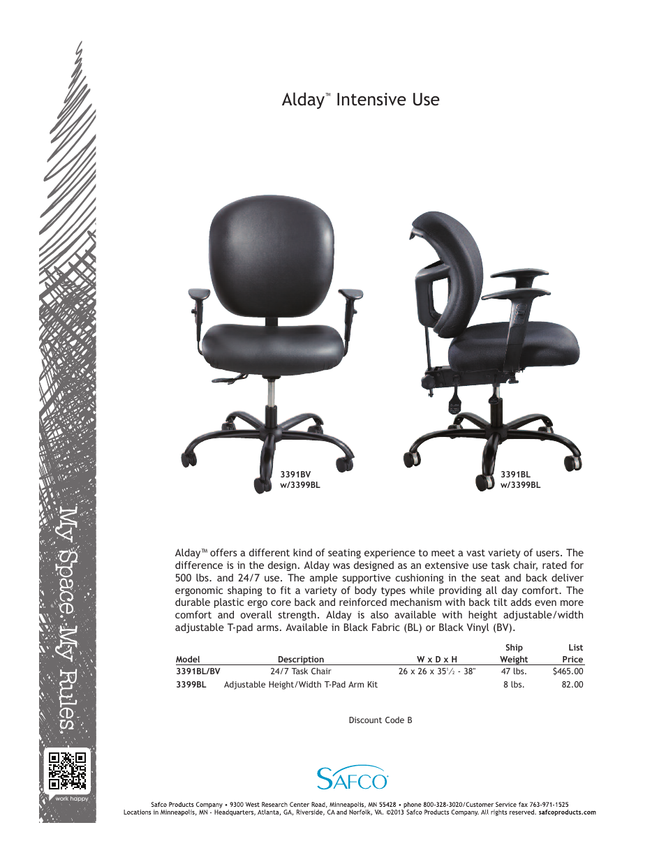 Safco 3391BV User Manual | 1 page
