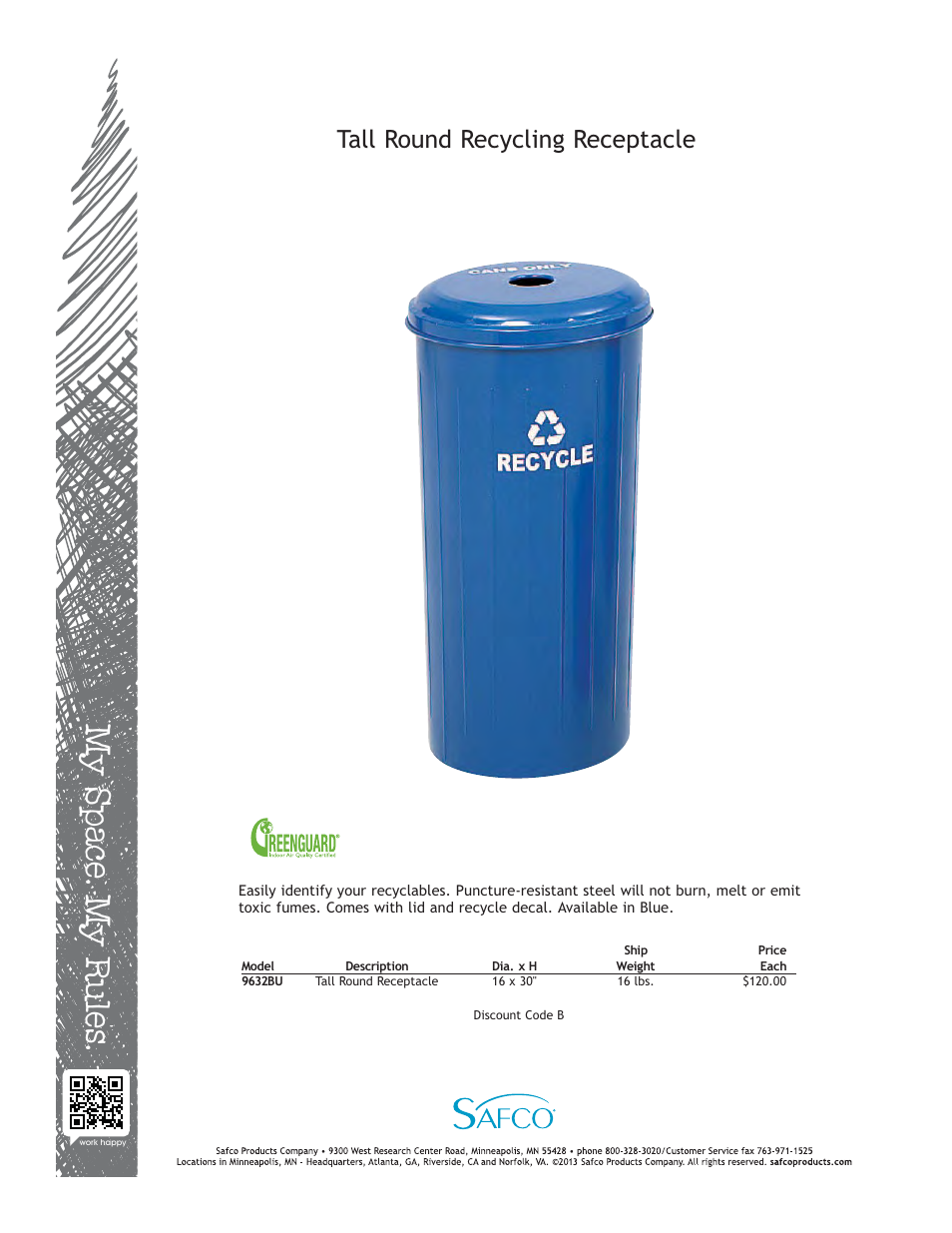 Safco 9632BU User Manual | 1 page