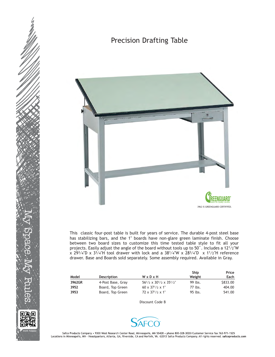Safco 3962GR User Manual | 1 page