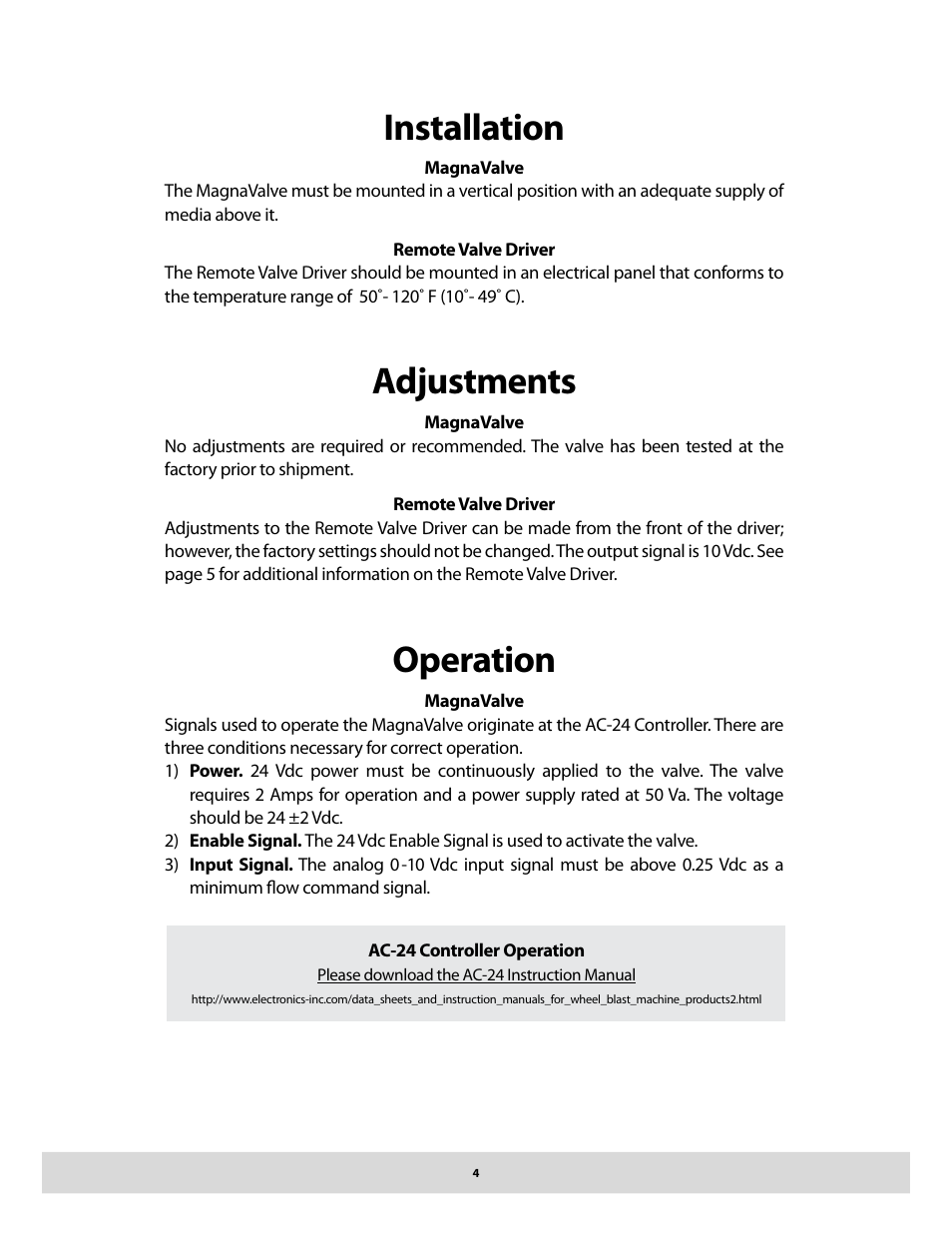 Installation, Adjustments, Operation | Electronics WM 3000-24 User Manual | Page 4 / 10