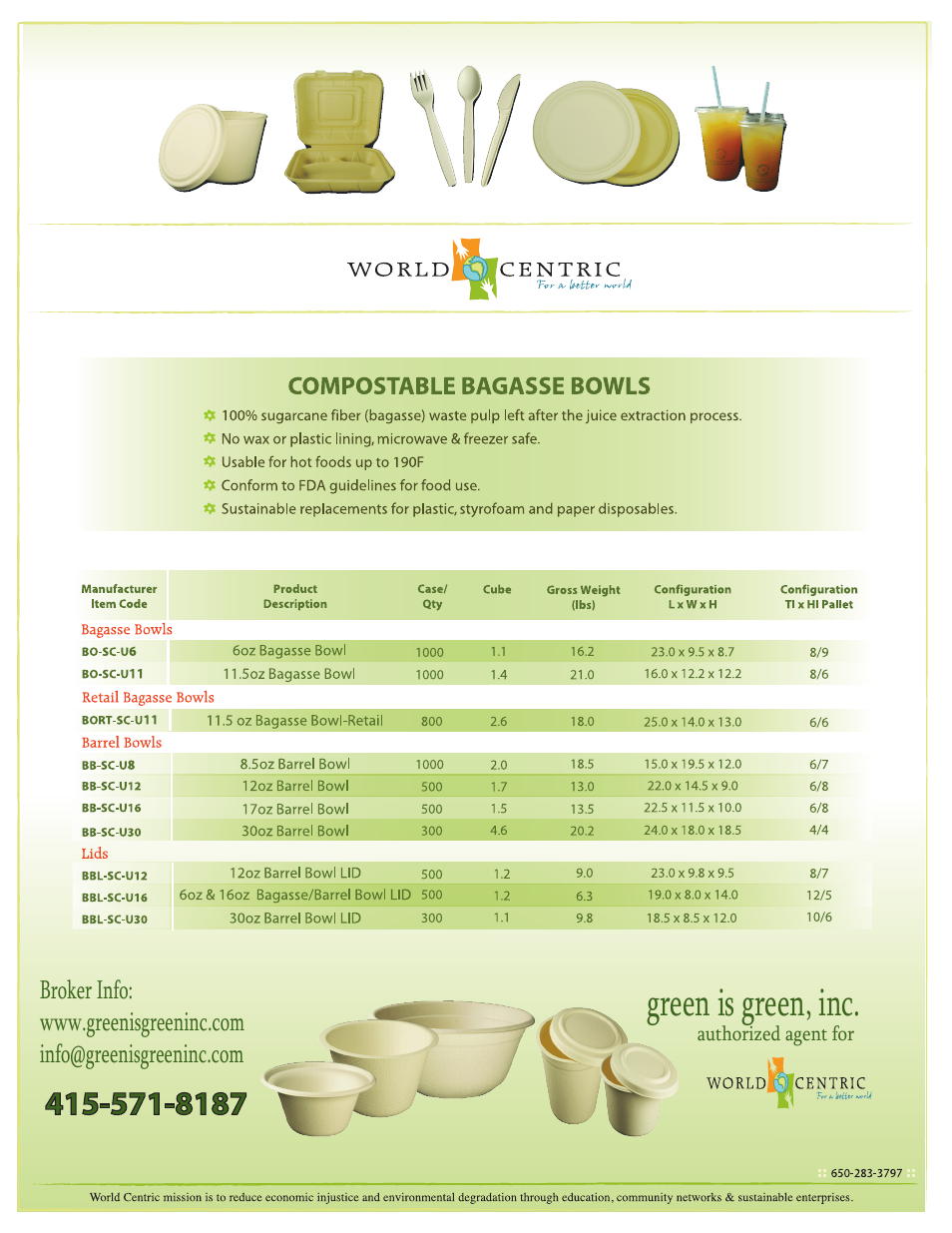 Green is green Compostable Bagasse Bowls User Manual | 1 page
