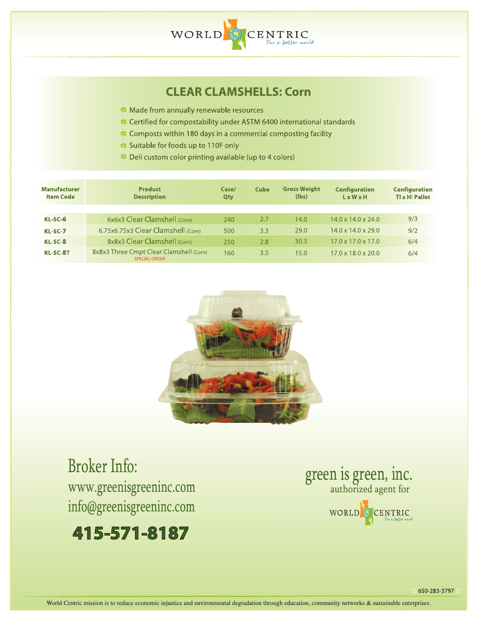 Green is green Compostable PLA Clamshells User Manual | 1 page