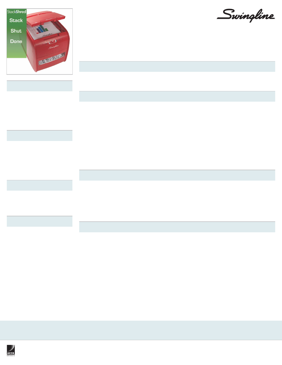 Swingline Stack-and-Shred Red 60-Sheet Hands Free Shredder User Manual | 1 page