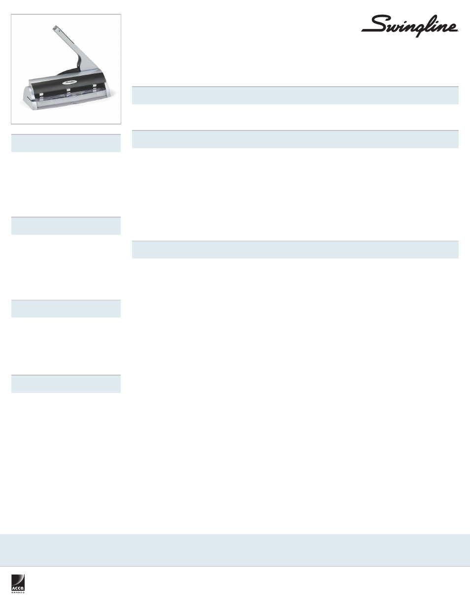 Swingline Optima Low Force Punch, Reduced Effort, 2 - 3 Holes, 20 Sheets User Manual | 1 page