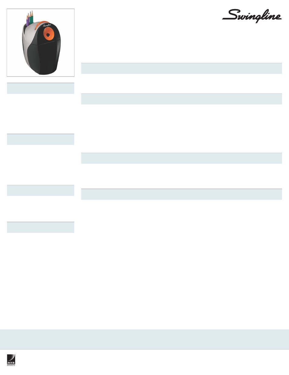 Swingline Optima Electric Pencil Sharpener, Black_Orange, Lifetime Warranty User Manual | 1 page