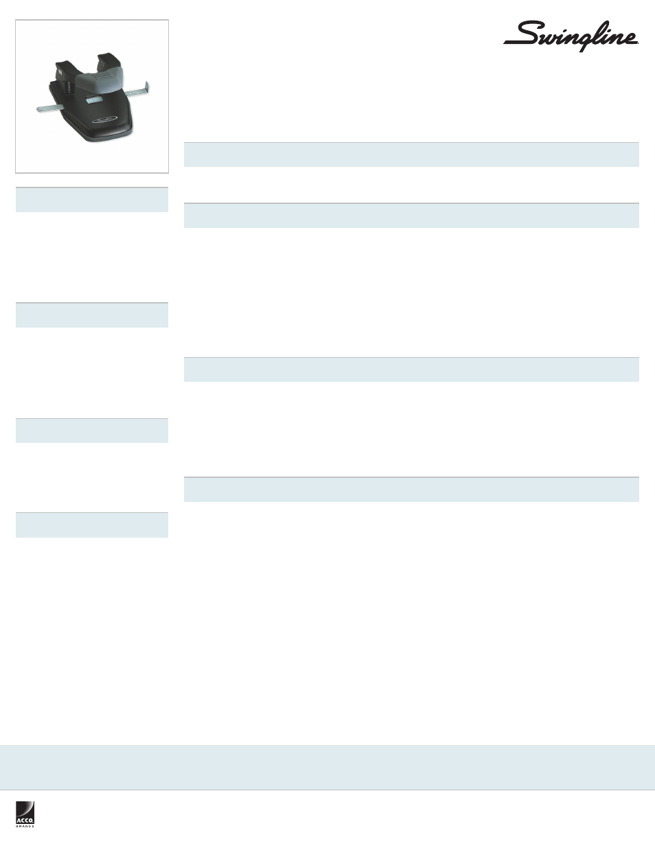 Swingline Comfort Handle 2-Hole Punch, 50% Easier, 1_4" Hole Size, 28 Sheets User Manual | 1 page