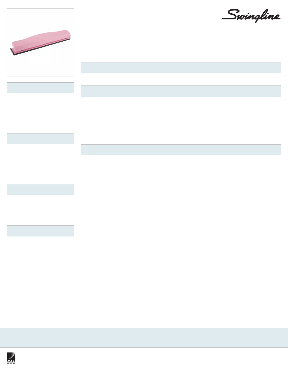 Swingline 3-Hole Punch, 6 Sheets, Pink User Manual | 1 page