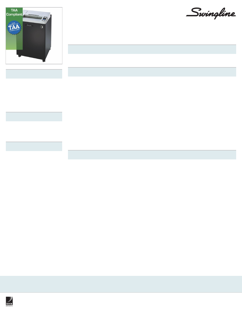 Swingline TAA Compliant CM11-44 Micro-Cut Commercial Shredder, Jam-Stopper, 11 Sheets, 20+ Users User Manual | 1 page