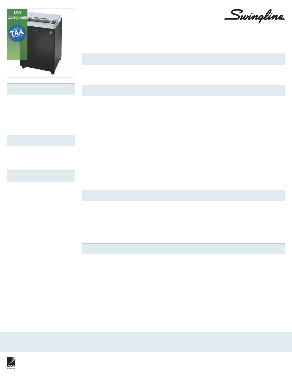 Swingline TAA Compliant CX30-55 Cross-Cut Commercial Shredder, Jam-Stopper, 30 Sheets, 20+ Users User Manual | 1 page