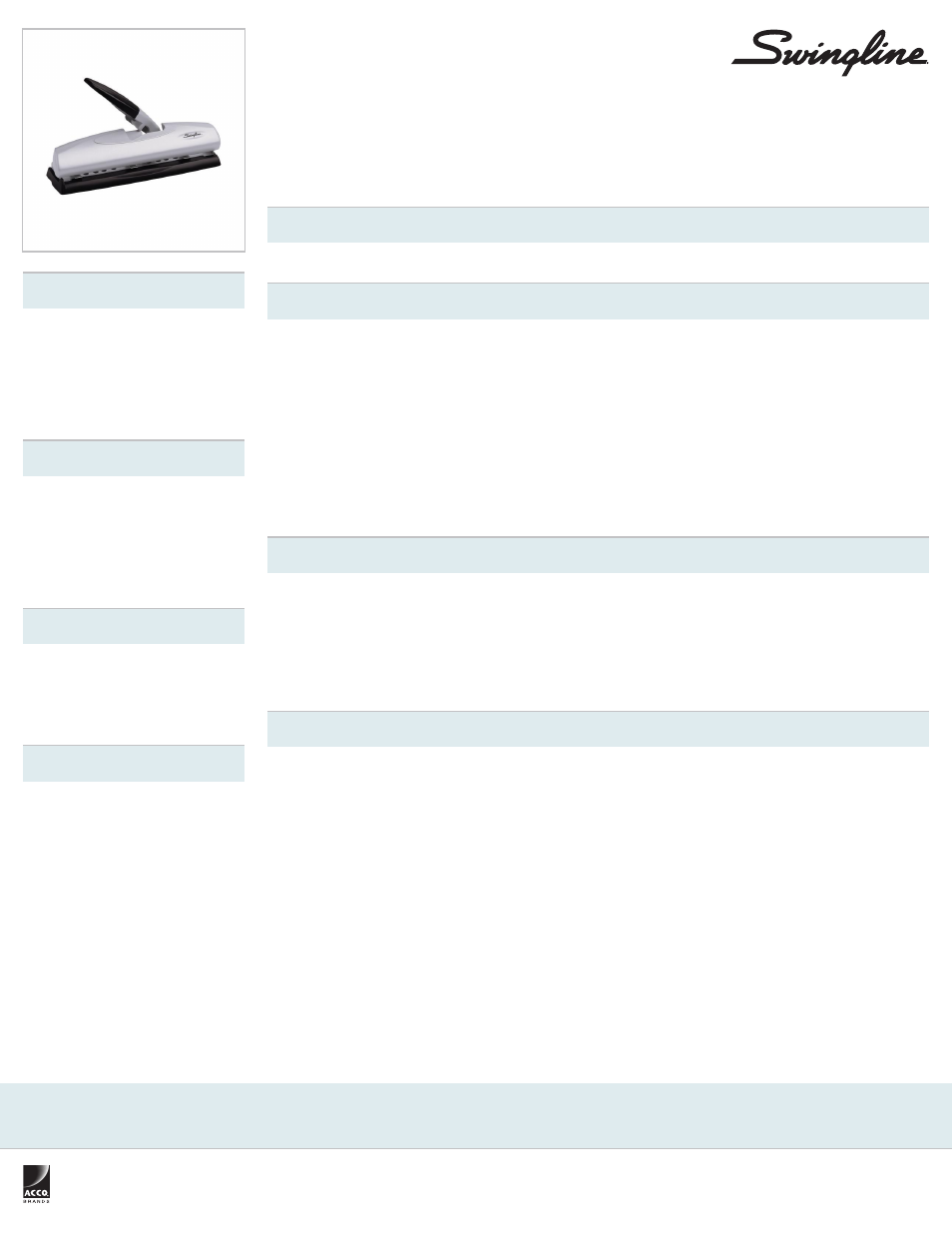 Swingline LightTouch High Capacity Desktop Punch, 2 - 7 Holes, 20 Sheets User Manual | 1 page