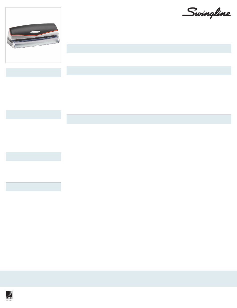 Swingline Optima 20 Electric Punch, 3 Holes, 8 1_2" Centers, 20 Sheets User Manual | 1 page