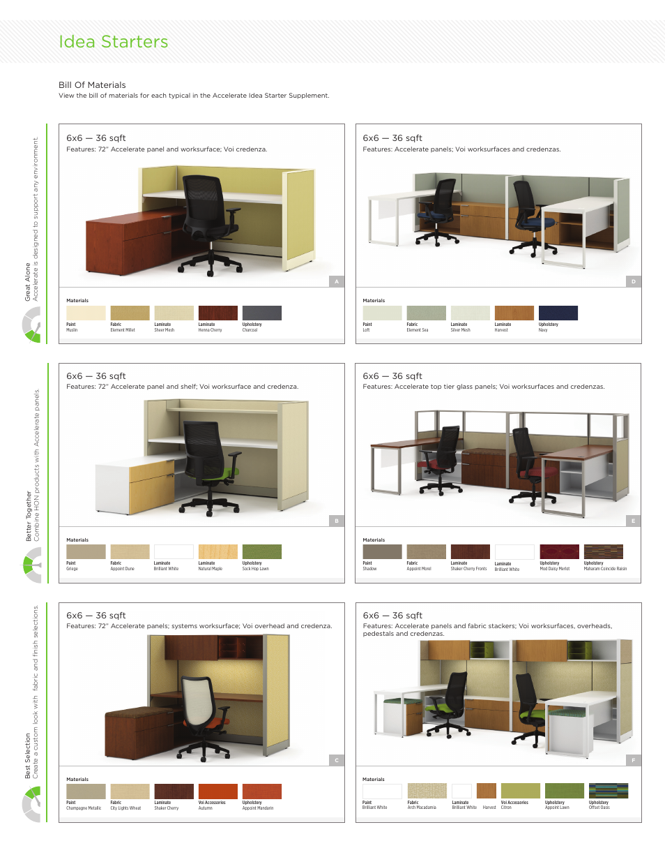 Idea starters, 6x6 — 36 sqft, Bill of materials | HON Accelerate User Manual | Page 3 / 6