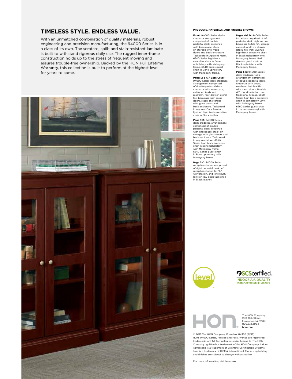 Timeless style. endless value | HON 94000 Series User Manual | Page 8 / 8