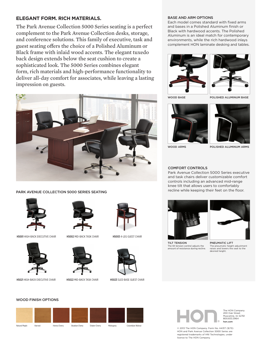 Elegant form. rich materials | HON Park Avenue Collection 5000 Series User Manual | Page 2 / 2