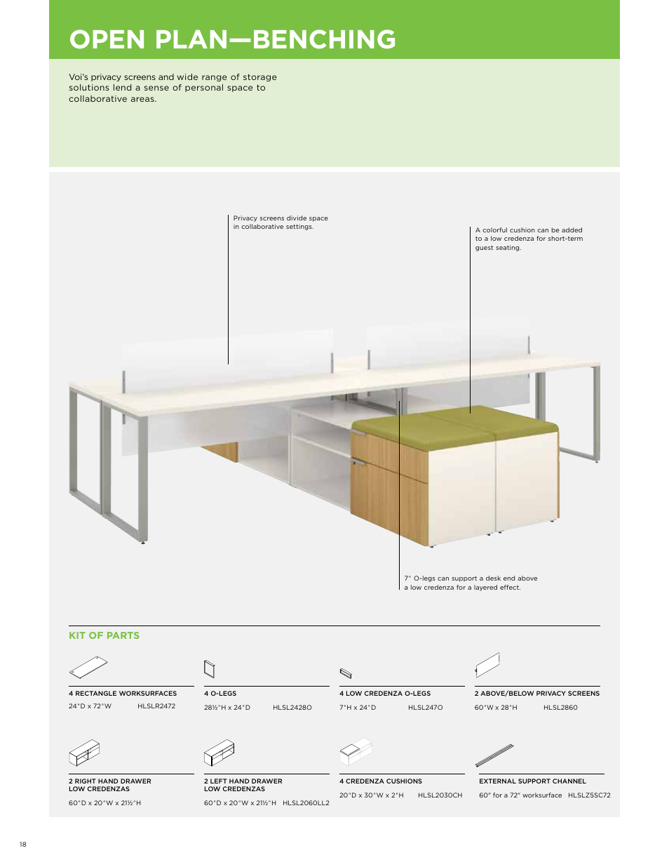 Open plan—benching, Kit of parts | HON Voi User Manual | Page 18 / 28