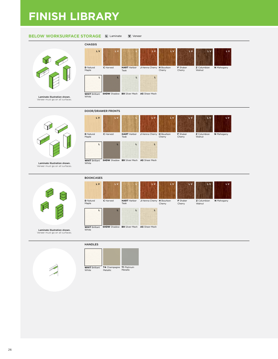 Finish library, Below worksurface storage | HON Voi User Manual | Page 26 / 28