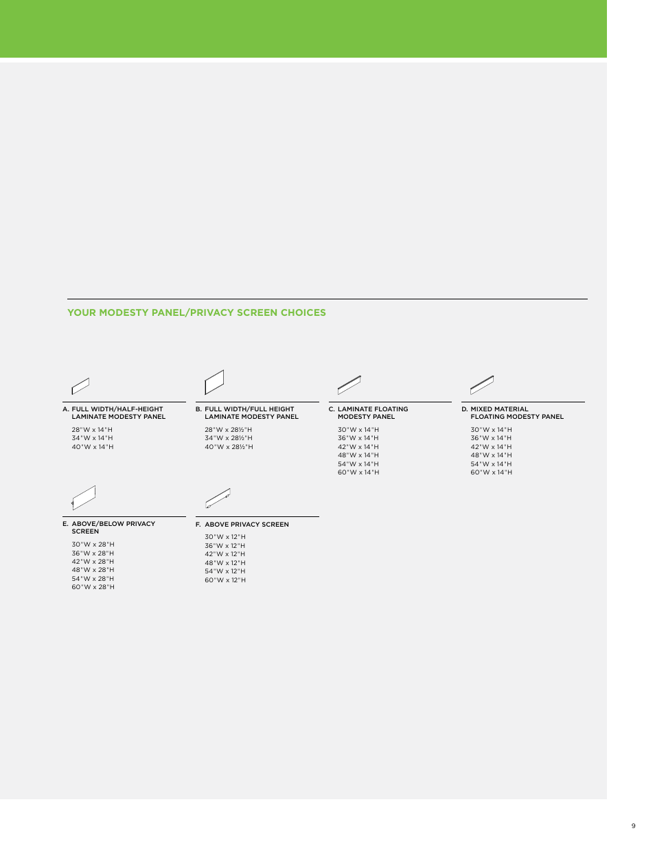Your modesty panel/privacy screen choices | HON Voi User Manual | Page 9 / 28