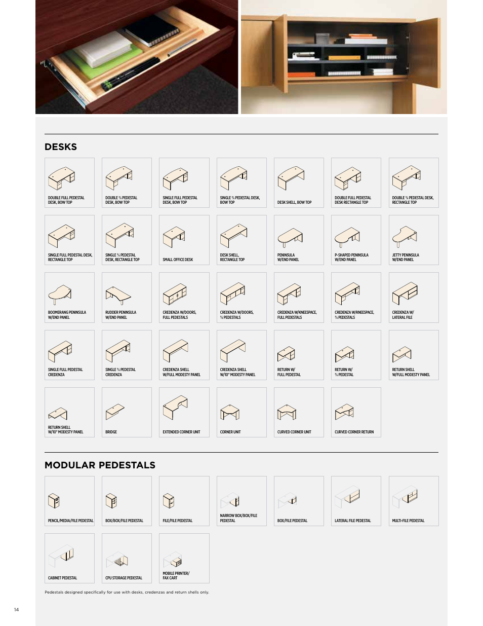 Desks, Modular pedestals | HON 10500 Series Desking User Manual | Page 14 / 16