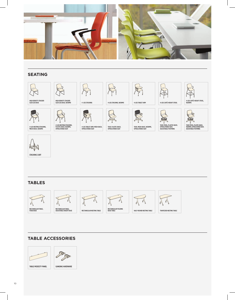 Tables, Table accessories, Seating | HON Motivate Seating & Tables User Manual | Page 10 / 12