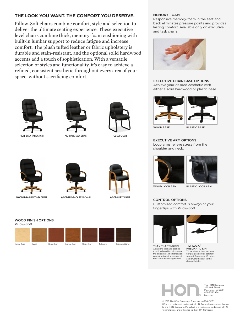 The look you want. the comfort you deserve | HON Pillow-Soft User Manual | Page 2 / 2