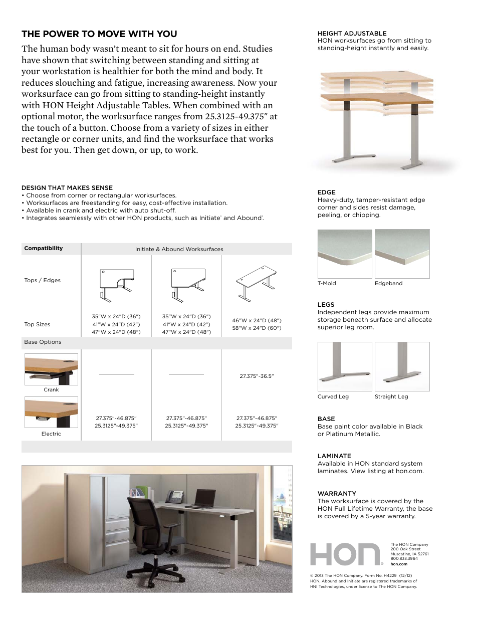 HON Height Adjustable Table User Manual | Page 2 / 2