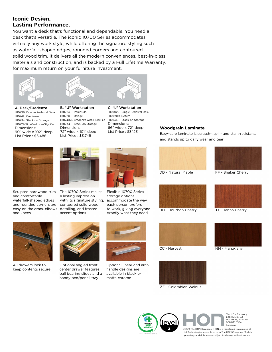 Iconic design. lasting performance | HON 10700 Laminate Desking User Manual | Page 2 / 2