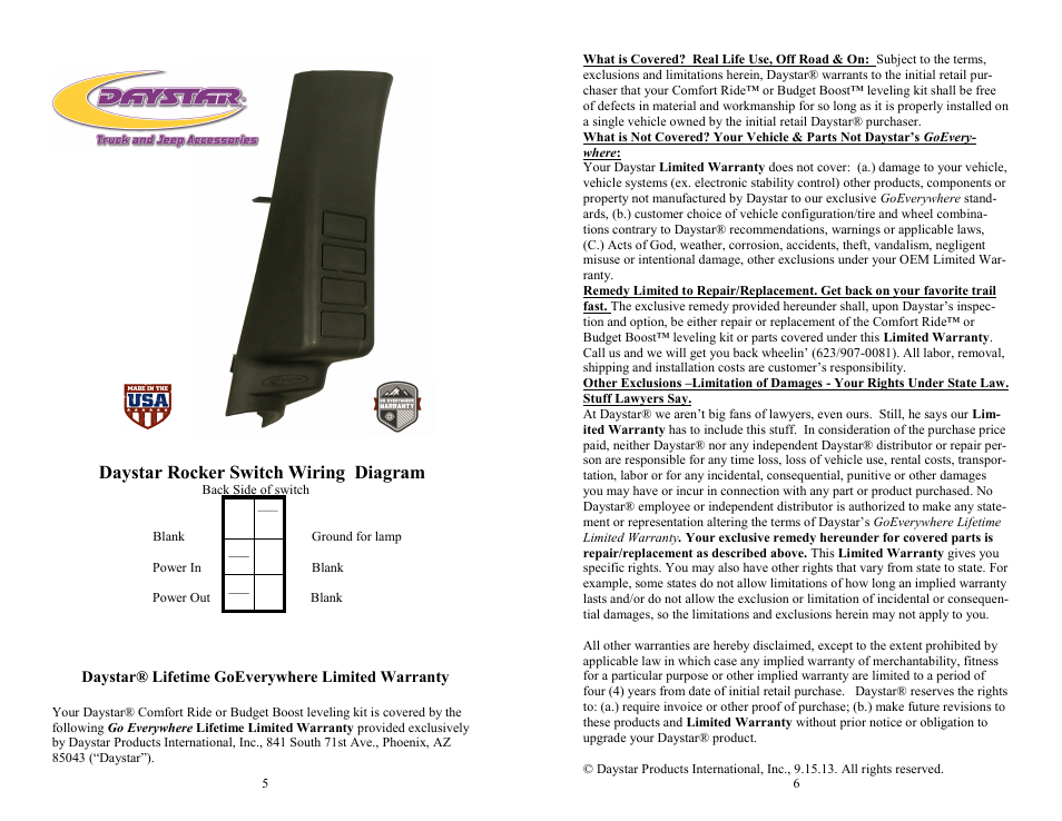 Daystar rocker switch wiring diagram | Daystar KJ71043BK User Manual | Page 3 / 4