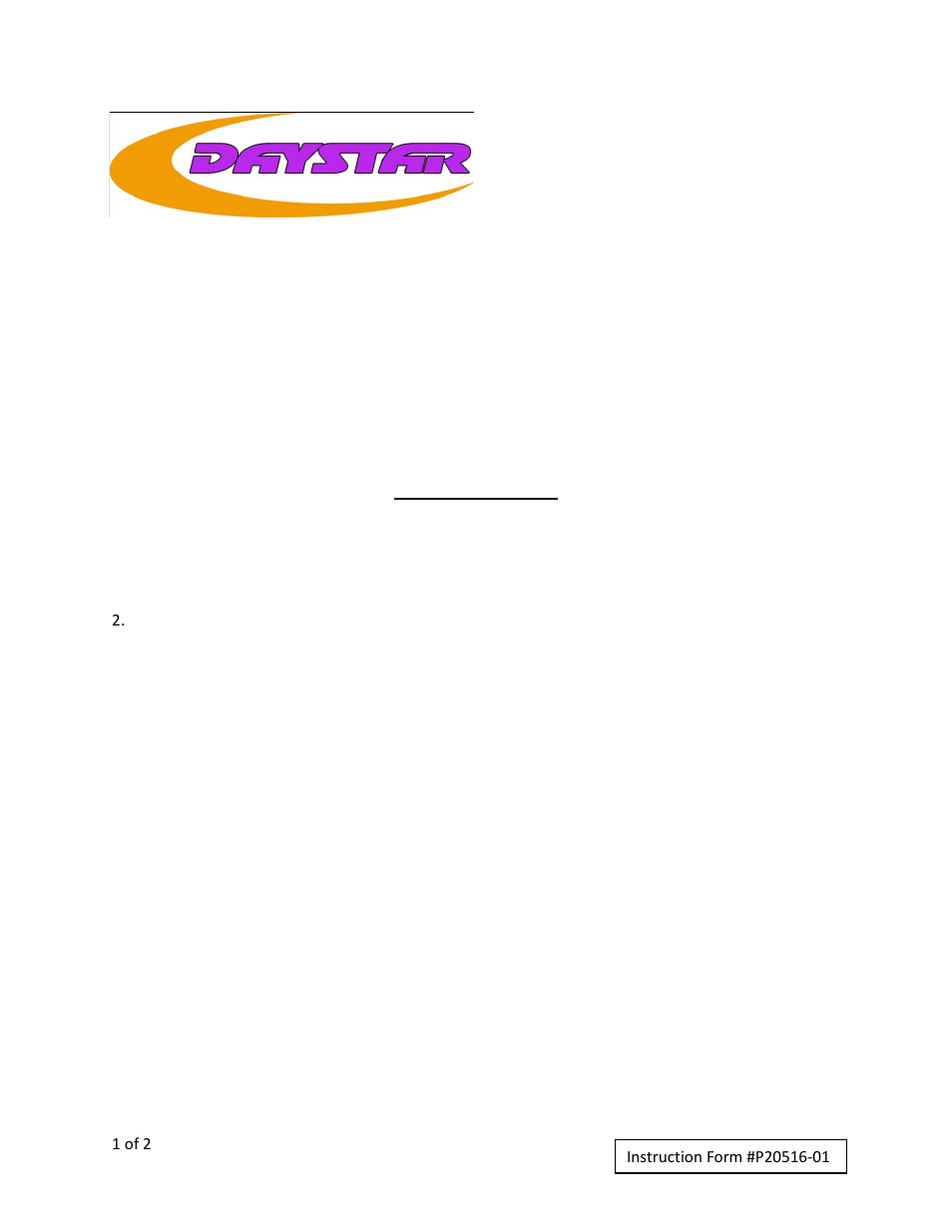 Daystar KG09121 User Manual | 2 pages