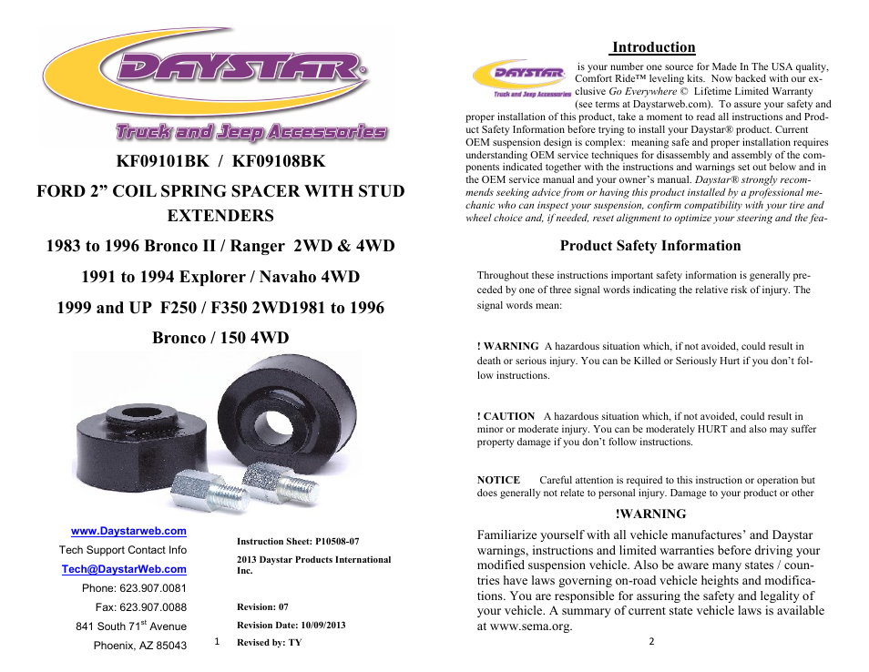 Daystar KF09101BK User Manual | 4 pages