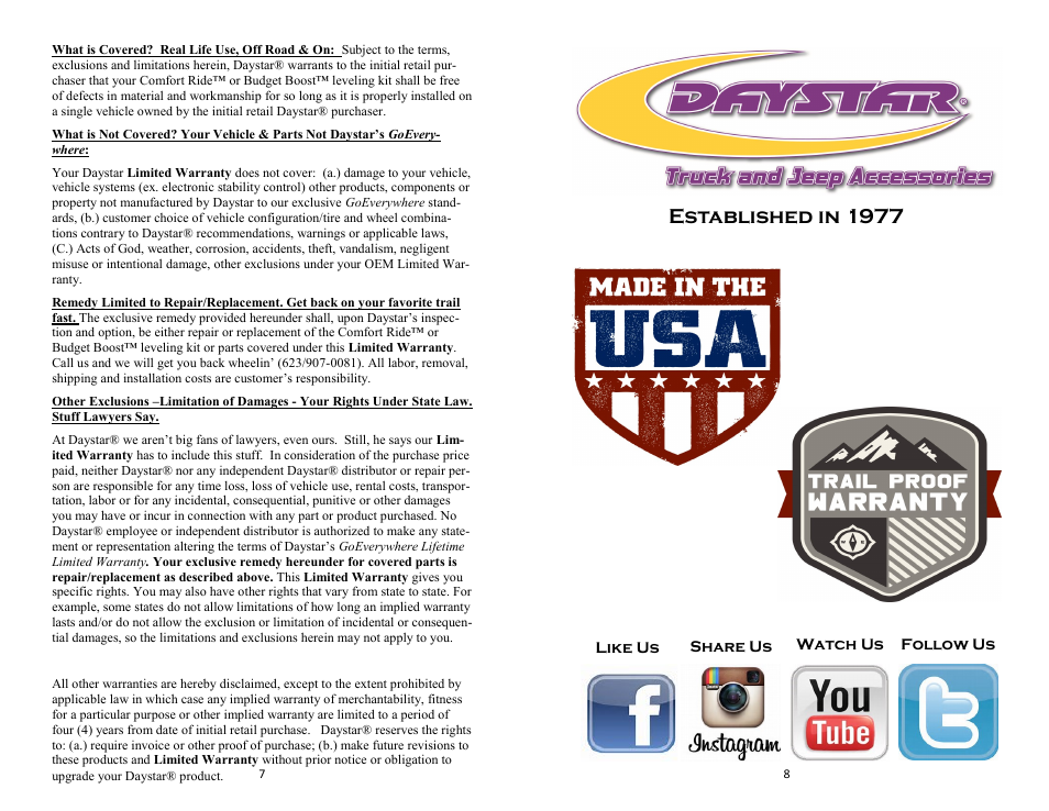 Established in 1977 | Daystar KF09101BK User Manual | Page 4 / 4