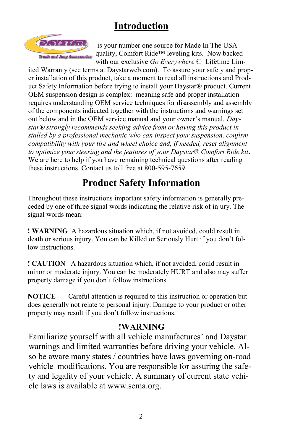 Introduction, Product safety information | Daystar KJ71034BK User Manual | Page 2 / 8