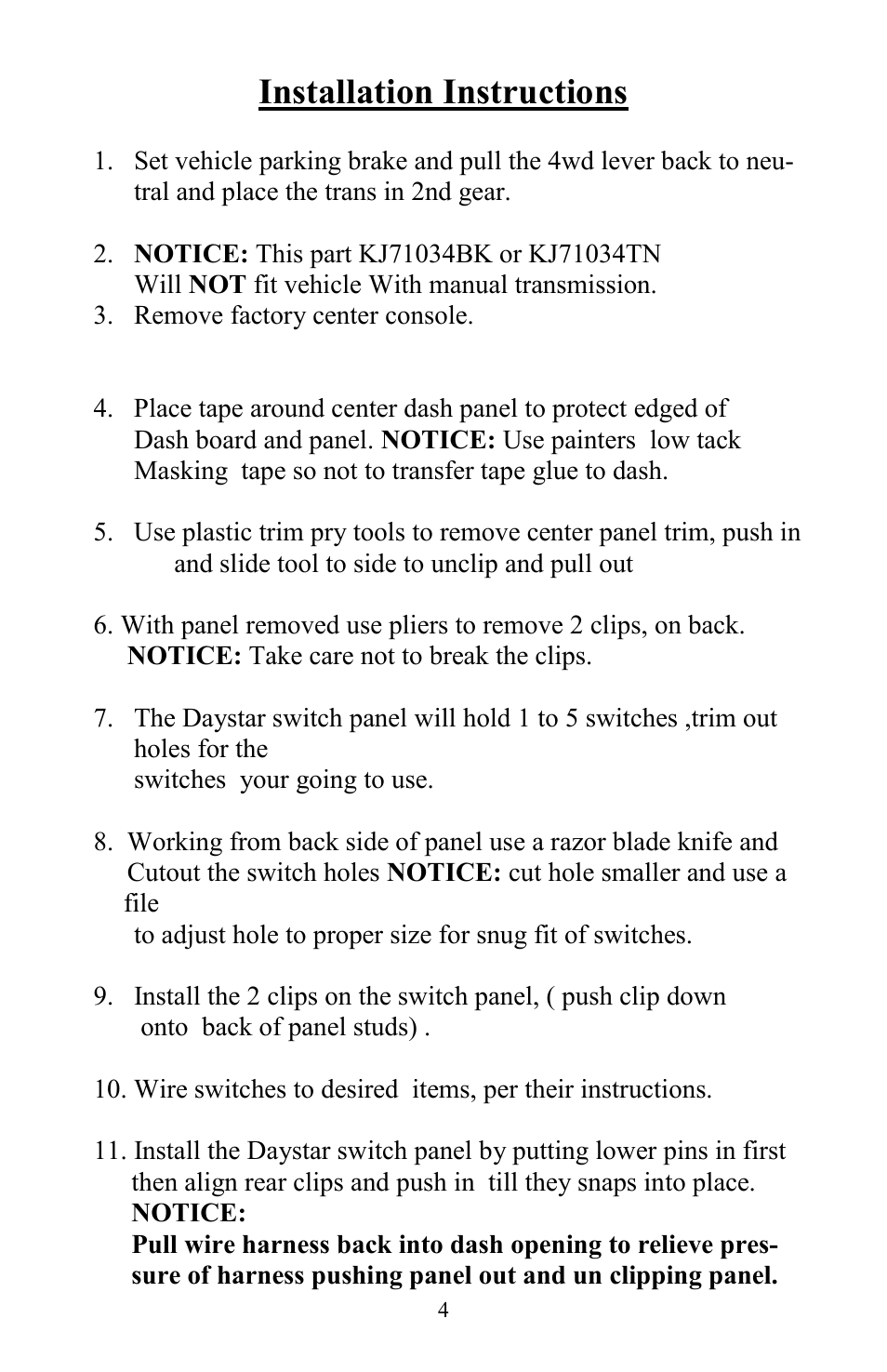 Installation instructions | Daystar KJ71034BK User Manual | Page 4 / 8