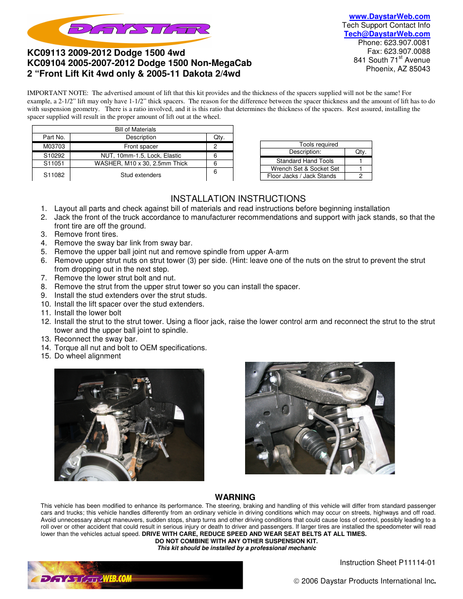 Daystar KC09107 User Manual | 1 page