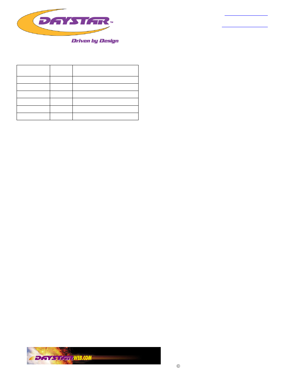 Daystar KC09121 User Manual | 2 pages
