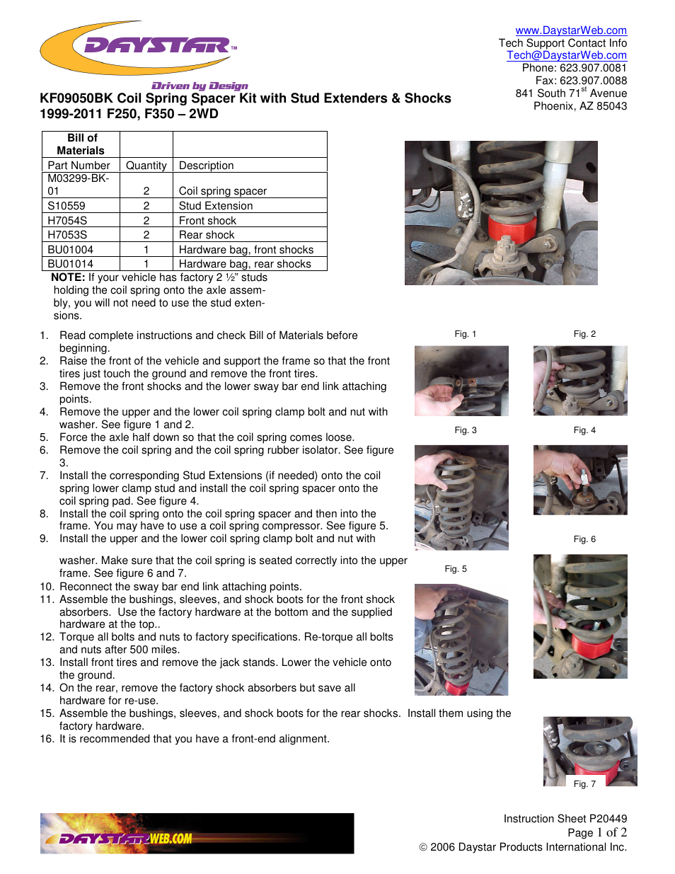 Daystar KF09050 User Manual | 2 pages