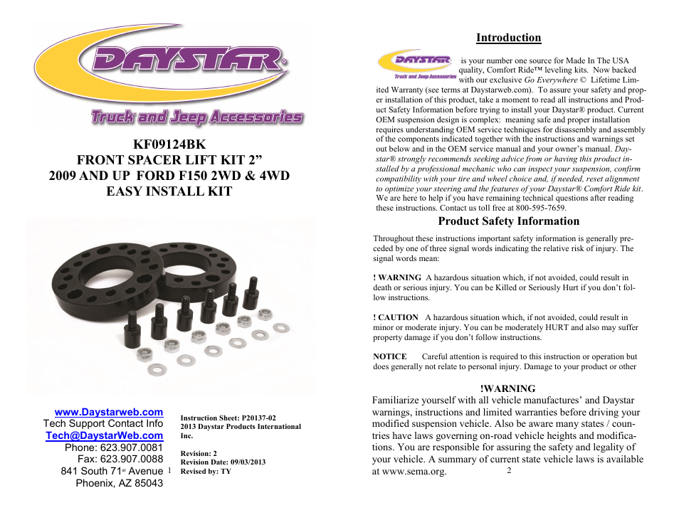 Daystar KF09124BK User Manual | 6 pages