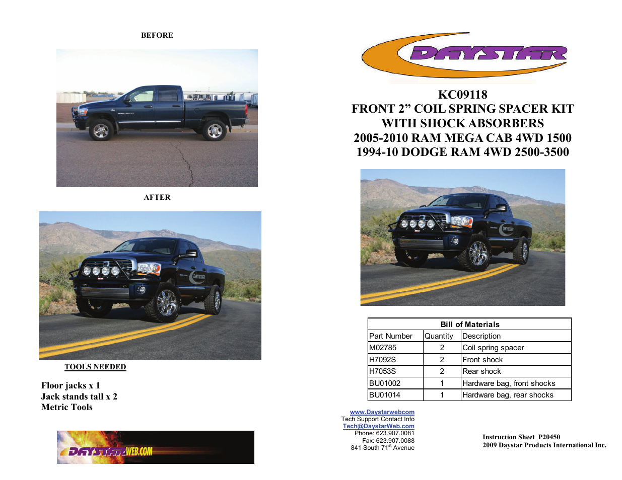 Daystar KC09123-1 User Manual | 4 pages