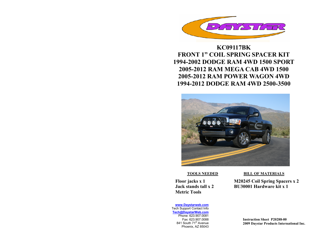 Daystar KC09117 User Manual | 4 pages
