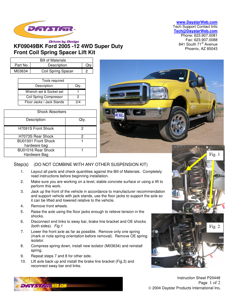 Daystar KF09052-1 User Manual | 2 pages