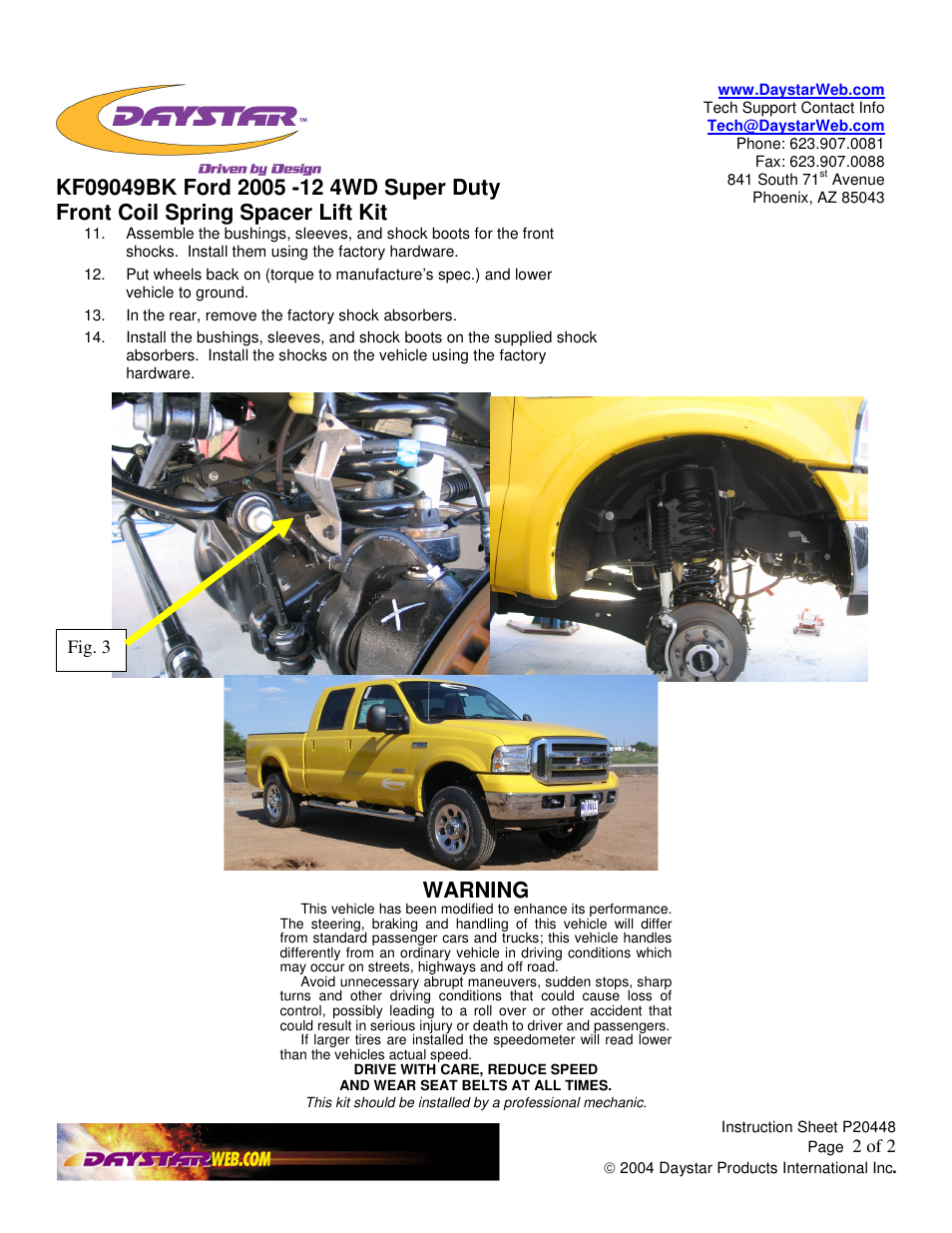 Warning | Daystar KF09052-1 User Manual | Page 2 / 2