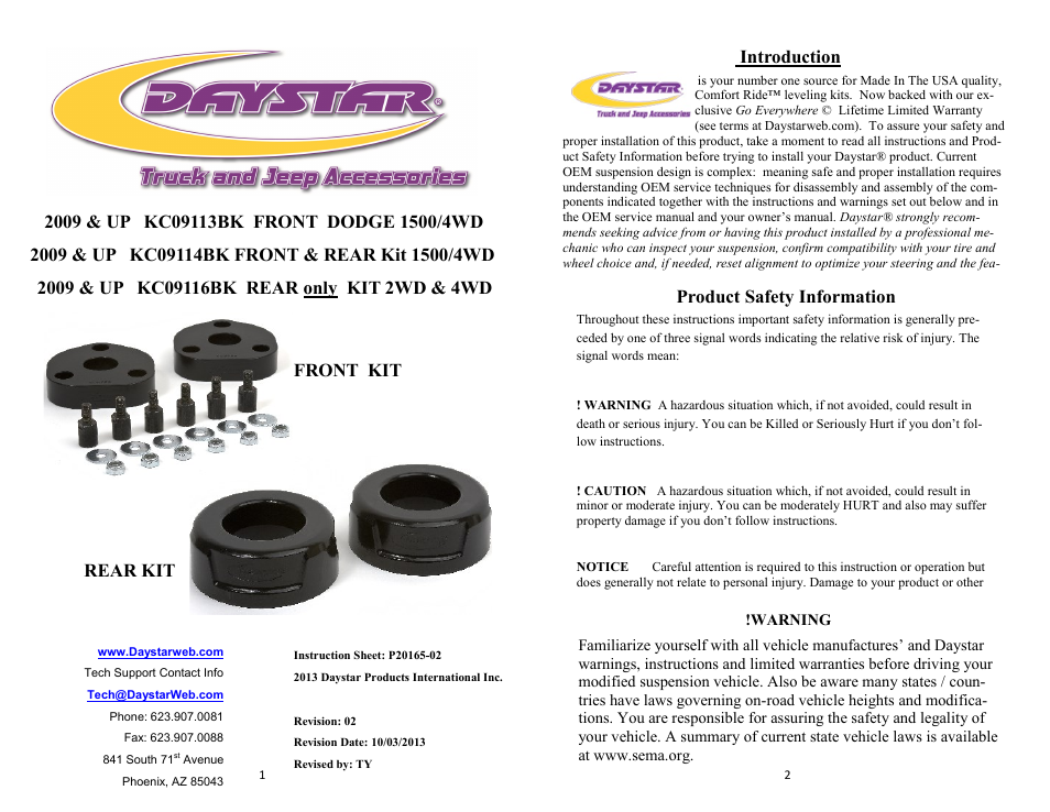 Daystar KC09113BK User Manual | 6 pages