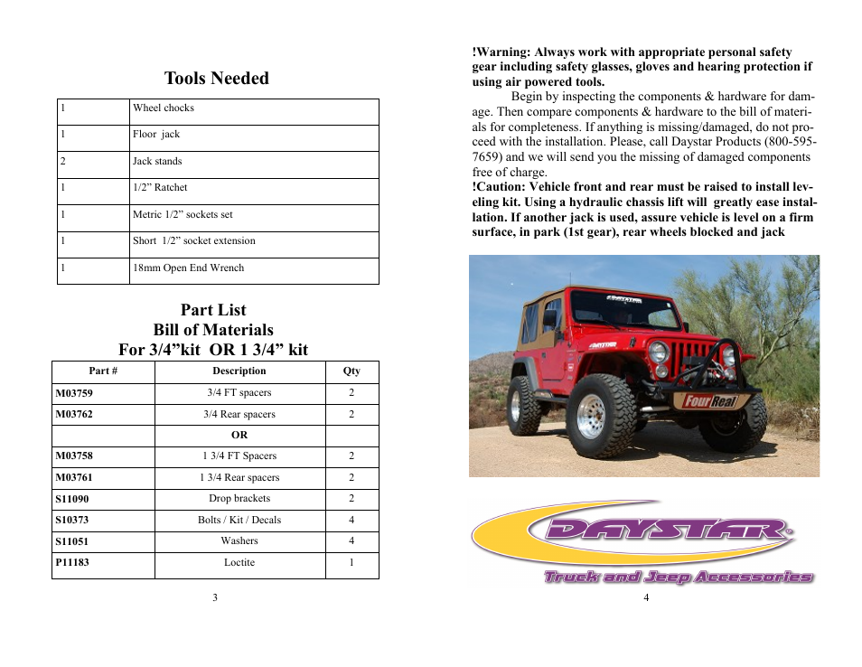 Tools needed | Daystar KJ09137BK User Manual | Page 2 / 6