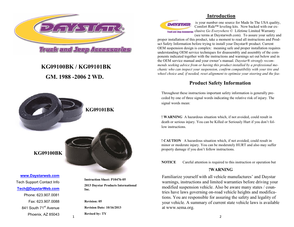 Daystar KT09113BK User Manual | 6 pages