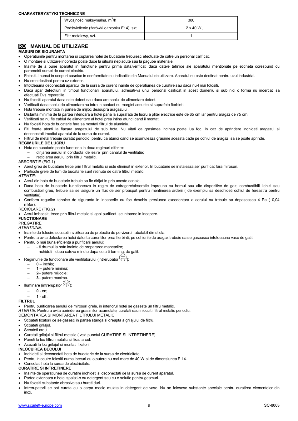 Ro manual de utilizare | Scarlett SC-8003 User Manual | Page 9 / 19