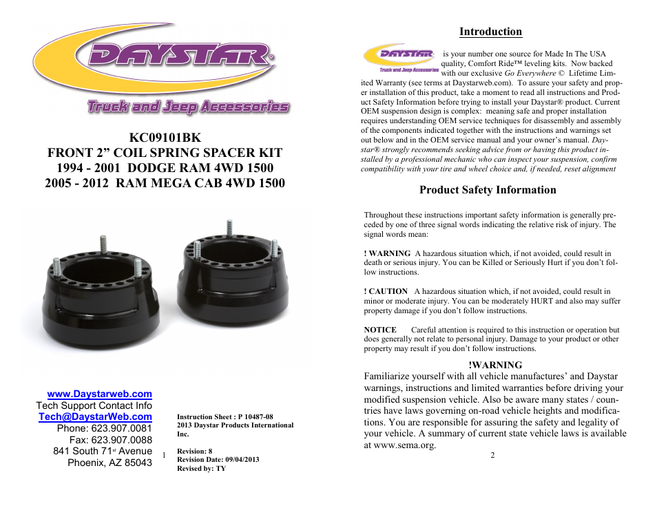 Daystar KC09101BK User Manual | 6 pages