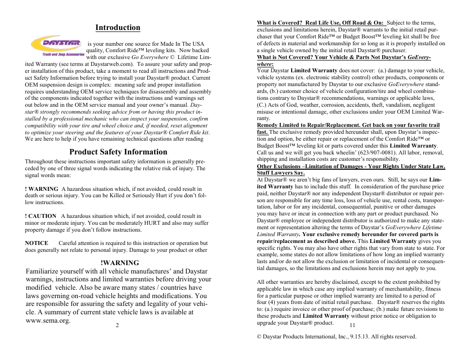 Introduction product safety information | Daystar KG04501BK User Manual | Page 2 / 6