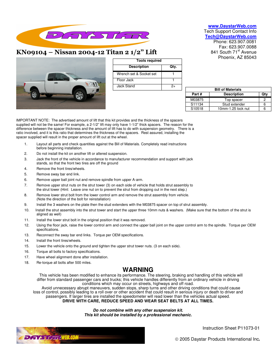 Daystar KN09104 User Manual | 1 page